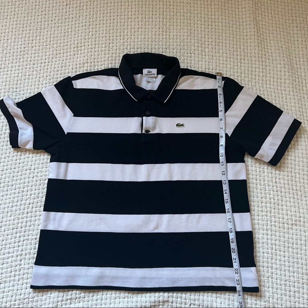 Lacoste Black and White Wide Stripe Polo Shirt Size Large